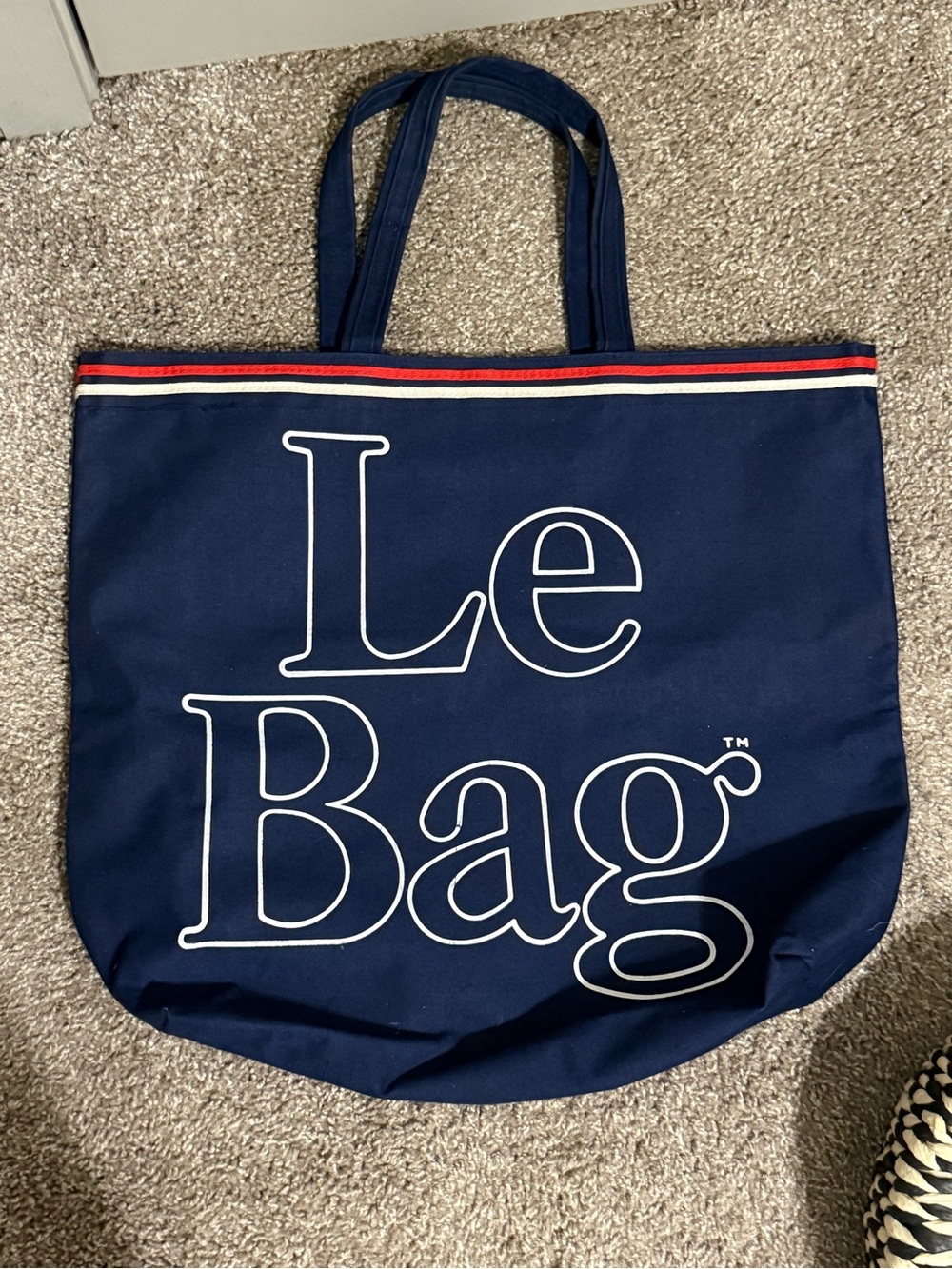 Vintage Le Bag Navy Canvas Tote with Red & White Trim